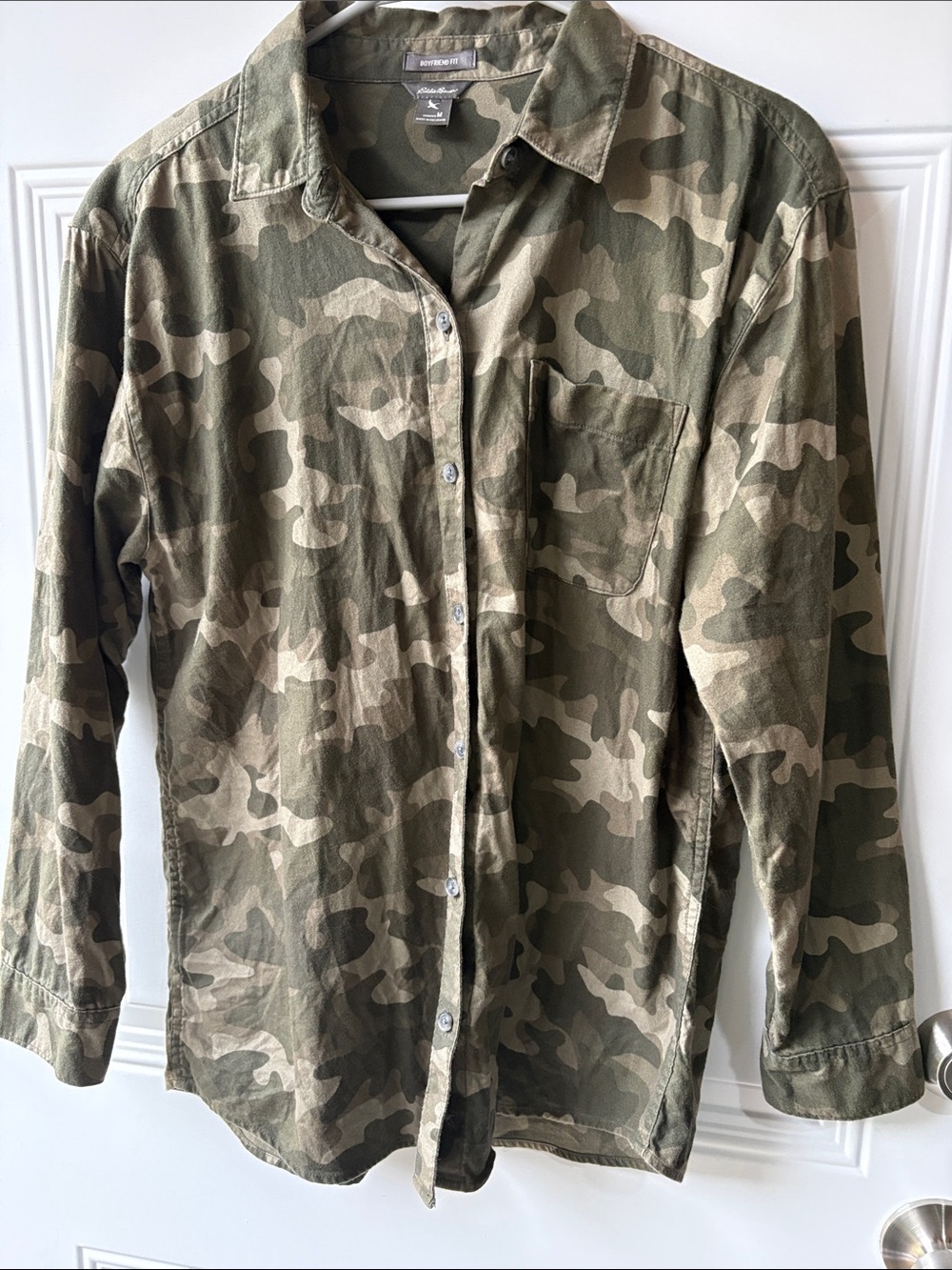 Eddie Bauer Women's Camo Button-Down Shirt - Olive & Tan